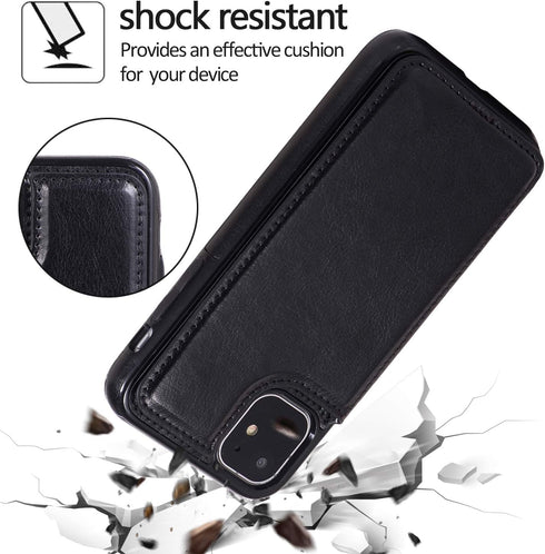 UEEBAI Case for iPhone 11, Luxury PU Leather with Magnetic Clasp, Card Slots, Stand Function, Black
