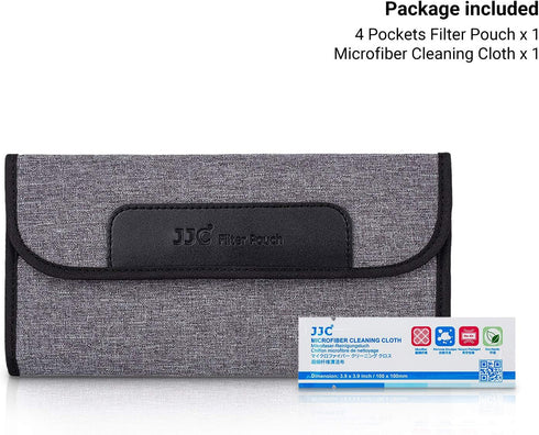 JJC 4 Pockets Lens Filter Case for Filters Up to 82mm, Foldout Filter Pouch with Microfiber Cleaning Cloth