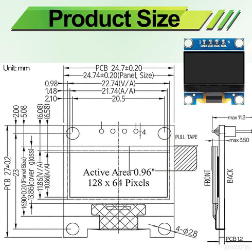 ZHWXFW 3 0.96 Inch 128X64 I2C 4 Pcs OLED Display Module Self-Luminous Mini Screen Board Pin Font Color Blue for Arduino