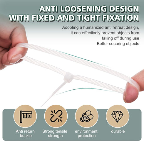 REZOSY 14 Inch (100 Pack) 60 lb White Clear Zip Ties - Heavy Duty UV Resistant Self-Locking Nylon Cable Ties