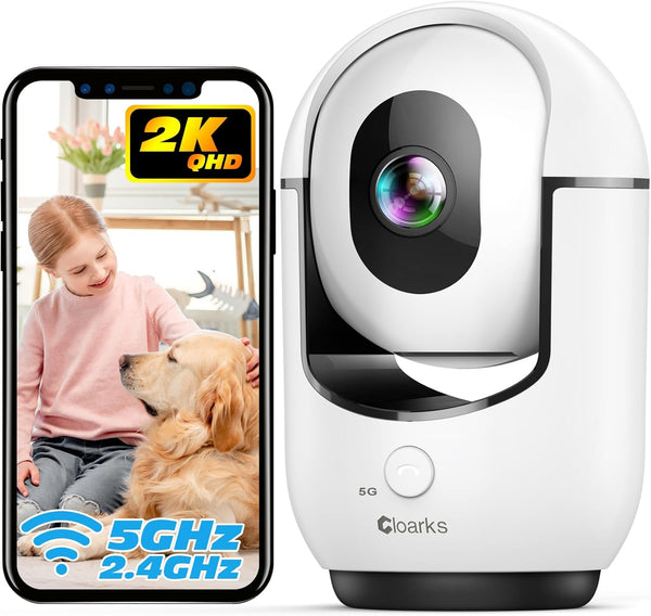 Cloarks 2K Indoor Camera, 5/2.4 GHz WiFi Pan/Tilt Security Camera with AI Motion