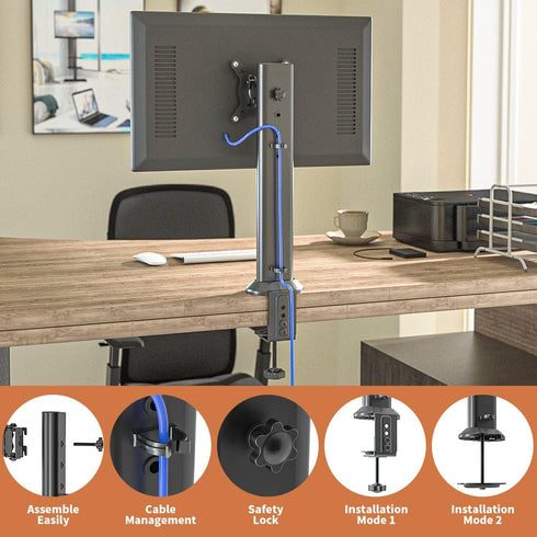 HEMUDU Single Desk Monitor Arm Mount Stand for 13 to 34 inch Flat Curved Computer Screen, Height Adjustable, Black