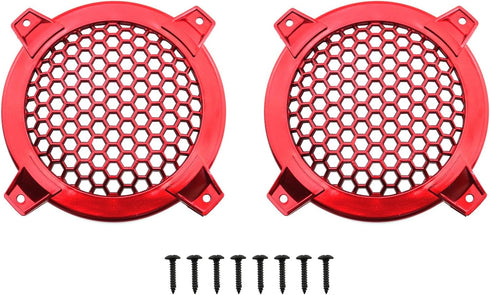 2PCS 4Inch Grill Cover, Red Round ABS Plastic Mesh Grilles, Car Audio Speaker Covers, Woofer Subwoofer Grill