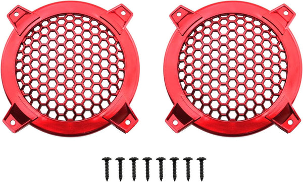 2PCS 4Inch Grill Cover, Red Round ABS Plastic Mesh Grilles, Car Audio Speaker Covers, Woofer Subwoofer Grill