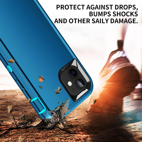 for iPhone 11 Case, Heavy Duty Shockproof Dropproof Dustproof 3-Layer Protection Hard Cover 6.1 inch, Turquoise