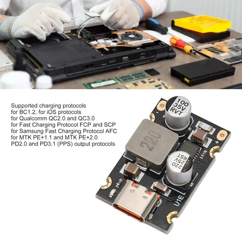 Tangxi PD65W Fast Charging Module - 5V3A 9V3A 12V3A 20V3.25A to USB C PD3.1 QC3.0 Charging Circuit Board for Phone