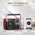 LEOTEC AM FM Radio, Portable Bluetooth Radio, Battery Operated, Best Reception with Headphone Jack, Handheld (Red)