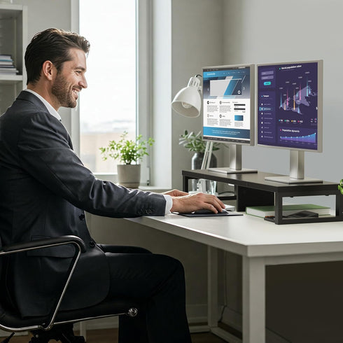 2 Zimilar Dual Monitor Stand Riser, Large Monitor Stand for Desk, Wood Monitor Riser with Storage Organizer for Home