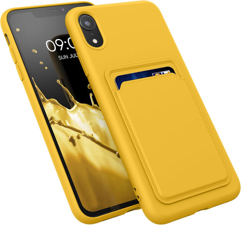 kwmobile Case Compatible with Apple iPhone XR, TPU Phone Cover with Credit Card Holder - Radiant Yellow