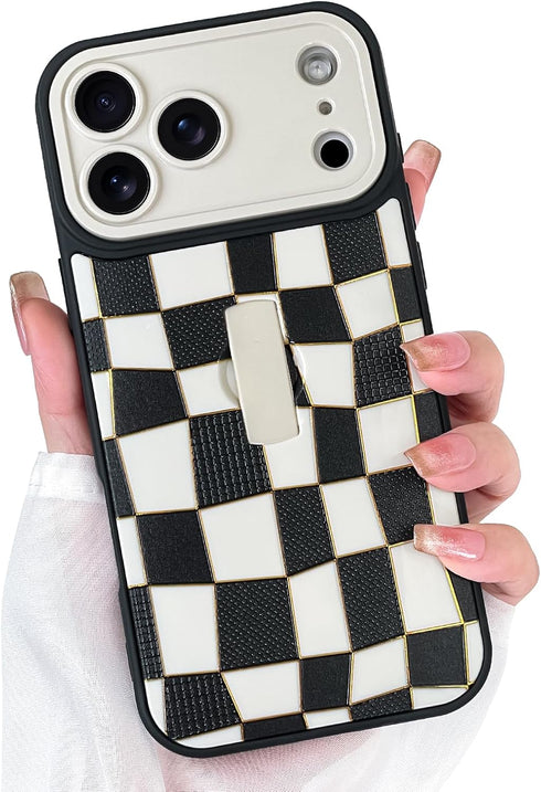 SOKAD 3D Checkered Phone Case for iPhone 17 Pro Max with Finger Strap