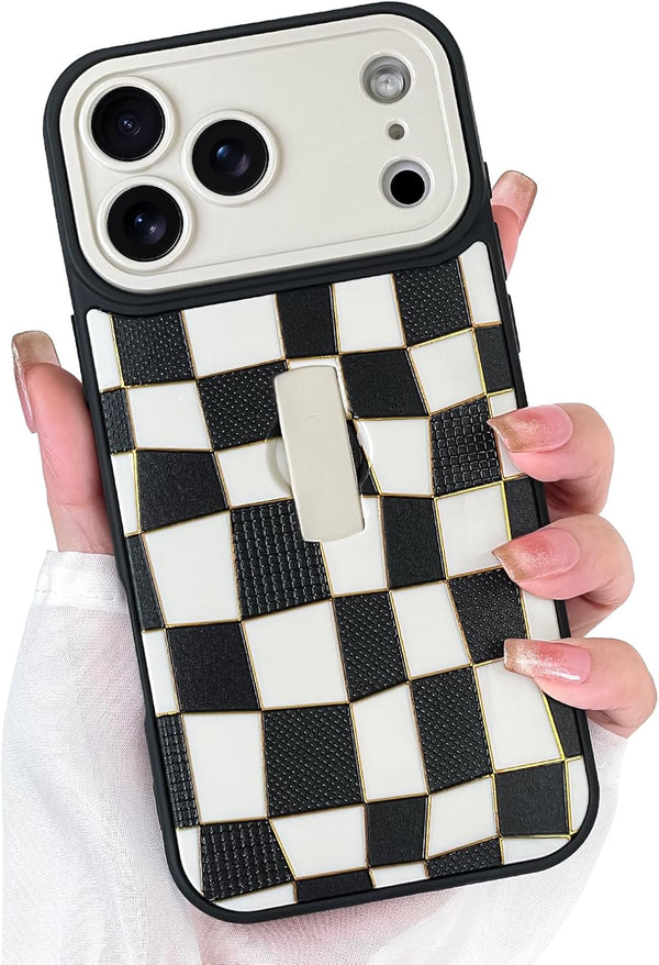SOKAD 3D Checkered Phone Case for iPhone 17 Pro Max with Finger Strap