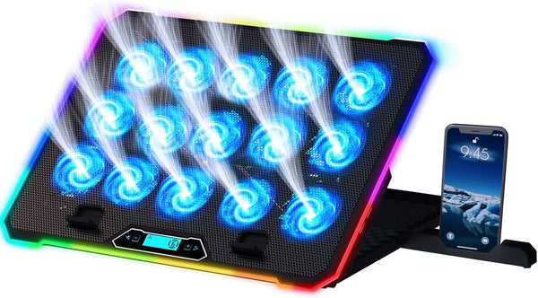 KLIM V15 Gaming Laptop Cooling Pad with 15 Fans, RGB Cooler, Adjustable Stand, Compatible up to 17 Inches