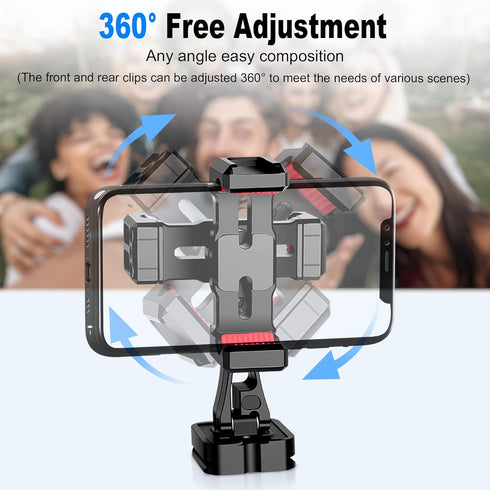Manbily 360 180 Phone Tripod Mount, Metal Smartphone Mount Adapter with Dual Phone Holder, Swivel Flip Adjustable Clip