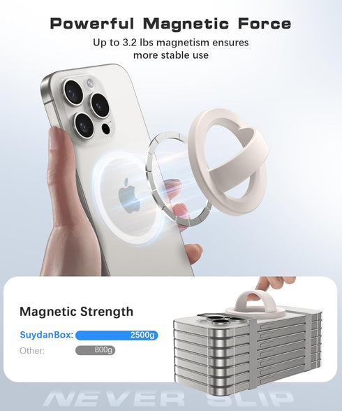 SuydanBox 16/15/14/13/12 Magnetic Phone Grip, Removable Loop Grip with Soft Finger Strap, Silicone Phone Ring Holder