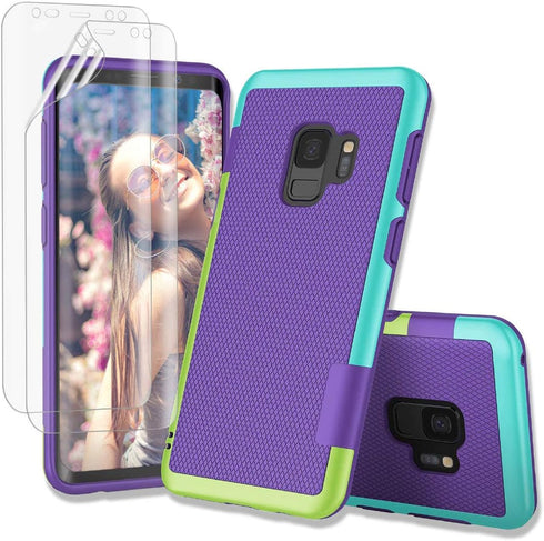 Jeylly Galaxy S9 Case with 2 Pack HD Soft Screen Protector, Ultra Slim One-Piece Anti-Slip Rugged Soft TPU Bumper