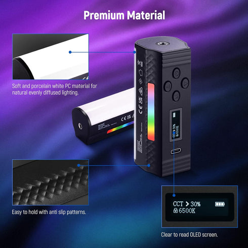 NEEWER TL96RGB 360° Full RGB Mini LED Video Light Stick, 2500mAh Battery, 2500-8500K Dimmable Camera Tube Light for