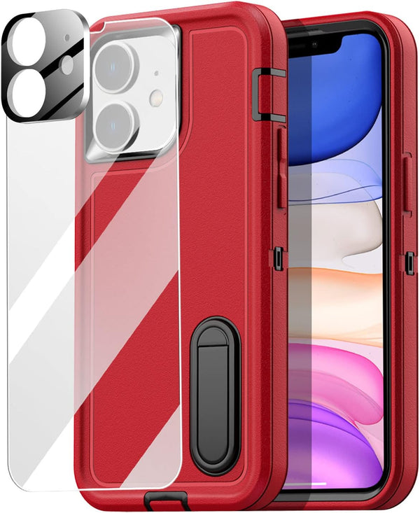 AICase iPhone 11 Heavy Duty Case with Kickstand, Glass Screen Protector & Camera Lens, Rugged Shockproof Protection 6.1"