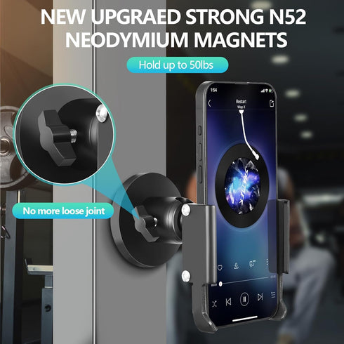 Gym Magnetic Phone Holder, All Metal Magnet Base Mount for Gym Equipment, Compatible with All Smartphones