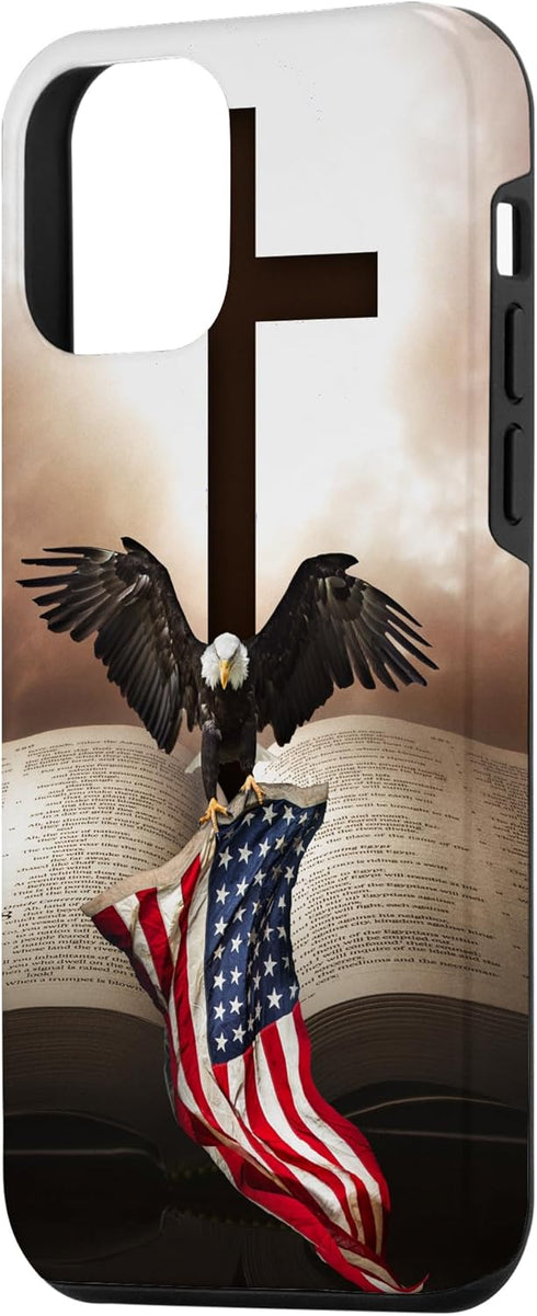 iPhone 12 mini Case - Pretty Christian Cross Bible with Bald Eagle Grip American Flag