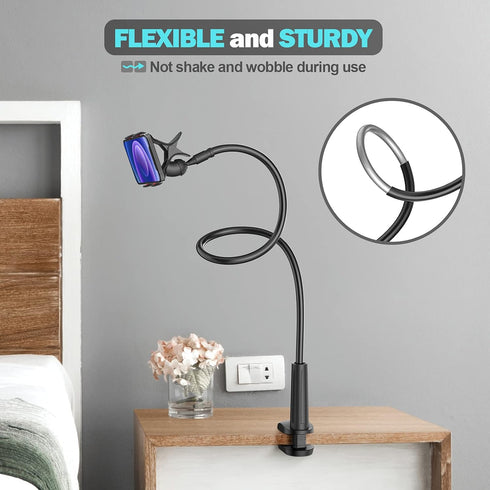 Gooseneck Phone Holder for Bed, Flexible Lazy Arm Mount 360 Adjustable Mobile Phone Clamp Bracket Stand Desk for iPhone 12 Mini Pro, 13, 11 Pro Xs Max XR X 8 7 6 Plus, Samsung S20 S10 S9, Smartphones