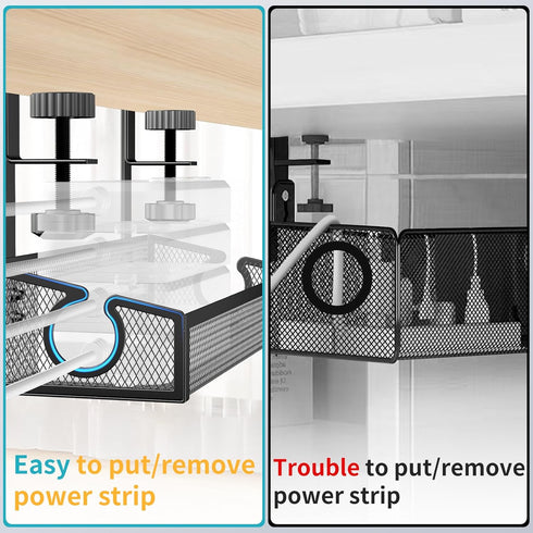 Under Desk Cable Management Tray, No Drill Desk Organizer with Clamp for Wire Management, 2 Pack
