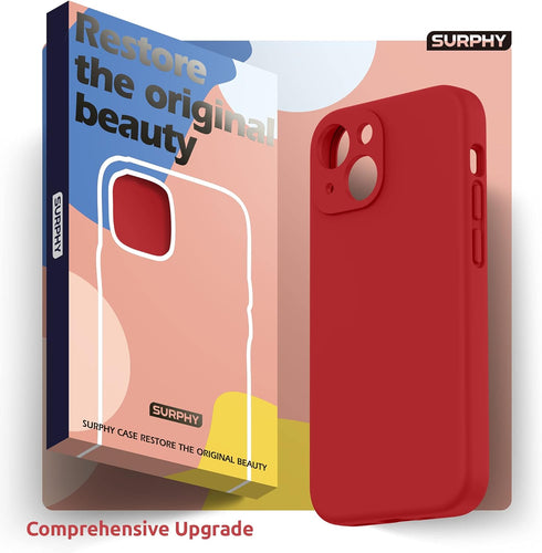 SURPHY iPhone 13 Case (6.1", 2021) - Red Liquid Silicone with Screen Protector, Camera Protection & Soft Microfiber