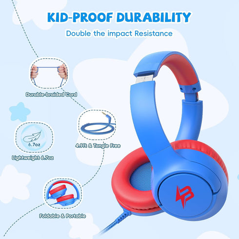 85/94 3.5mm Kids Headphones for School, dB Volume Limit, Wired Over Ear Headphones for Kids Boys Girls with Microphone
