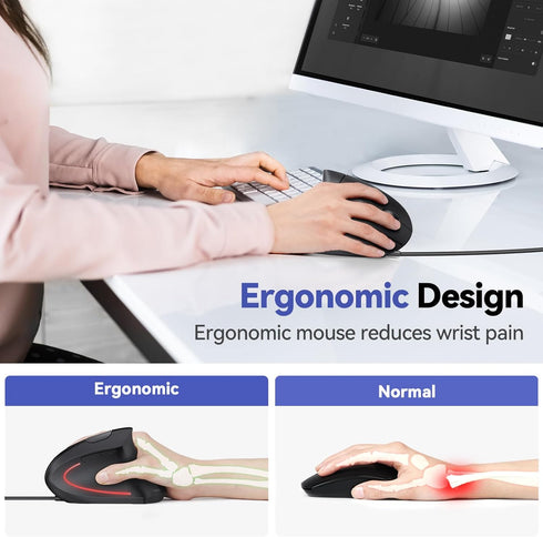TECKNET Wired Mouse, 6400 DPI Ergonomic Vertical Mouse with 6 Buttons, Compatible with Windows/Chrome/Laptop/Computer