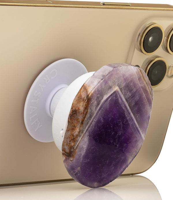 CRYSTALFY Grips by Chevron Amethyst Natural Edge Crystal Phone Grip Holder & Expanding