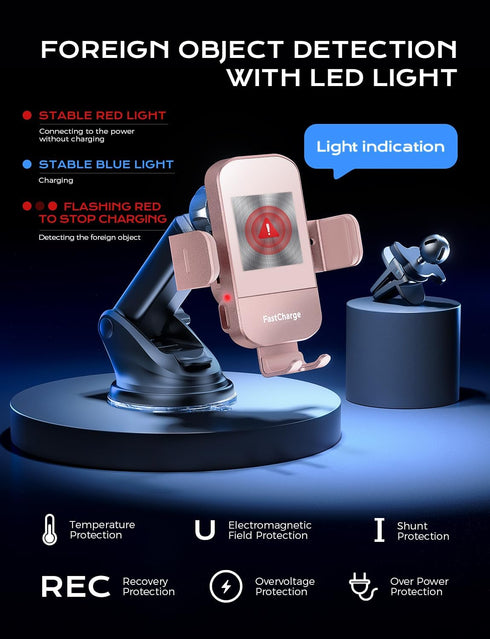 CHGeek Wireless Car Charger, 15W Fast Charging Auto Clamping Phone Holder for iPhone and Samsung Galaxy Models