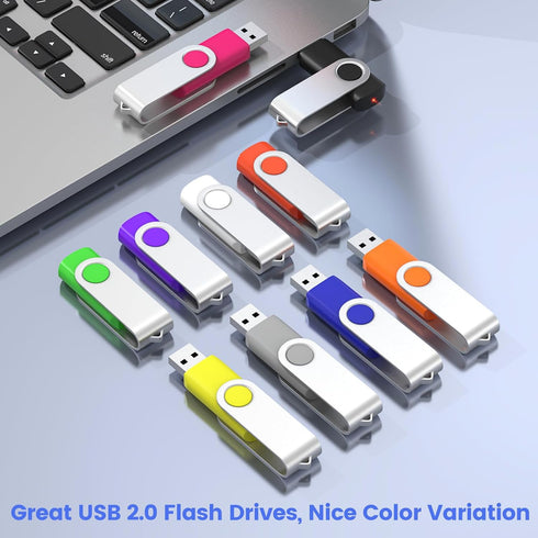 ABLAZE 4GB 10 Pack, 2.0 Flash Drive USB Memory Stick with Lanyards Swivel Thumb Drives Bulk Pendrive U Disk for Data