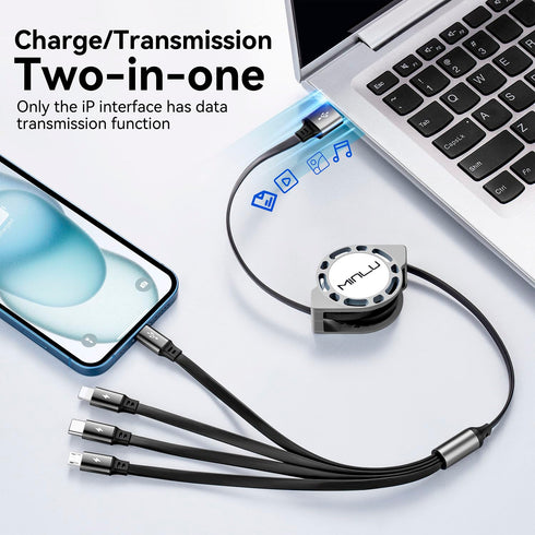 Multi Charging Cable 4A, 2Pack 4Ft Retractable 4 in 1 USB Cable with Type C/Micro USB Ports