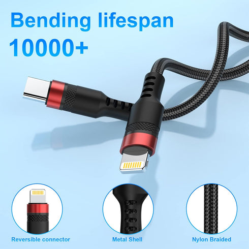 USB C to USB C Cable and USB C to Lightning Cable Short, MFi Certified 2 Pack 0.6FT Fast Charging Cord