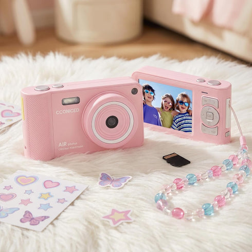 GCORDER 3-18, 50MP 1080P 16X 3-12, 13-18 Digital Camera,Pink Digital Camera for Kids Teens FHD Compact Camera with GB