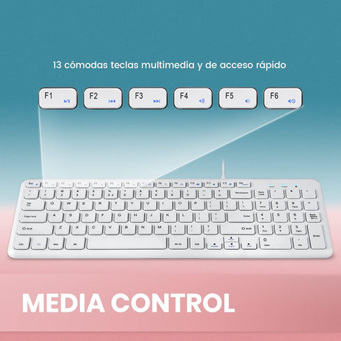 Perixx PERIBOARD-213W, Silent USB Scissor Keyboard with Cable, Compact Design with Numeric Keypad, White - Spanish Qwert