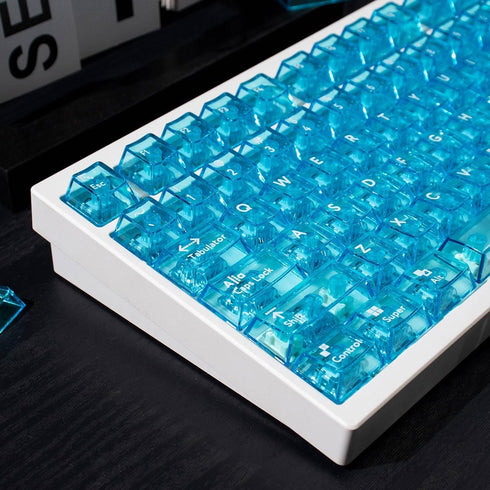 mintcaps Crystal Clear Keyboard Keycaps, Transparent PC Cherry Profile Blue Keycap Set for MX Switches