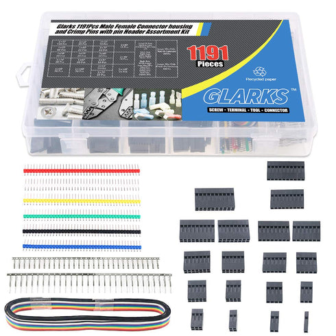 Glarks 1191Pcs 2.54mm Pitch Housing Connector and Male Female Crimp Pins with Pin Header and 10 Wire Rainbow Color Flat