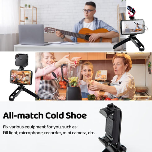 Goocong Phone Tripod Mini Tabletop Small Tripods Desktop Stand Compact Vlog Travel Selfie Stick Handle Grip for iPhone