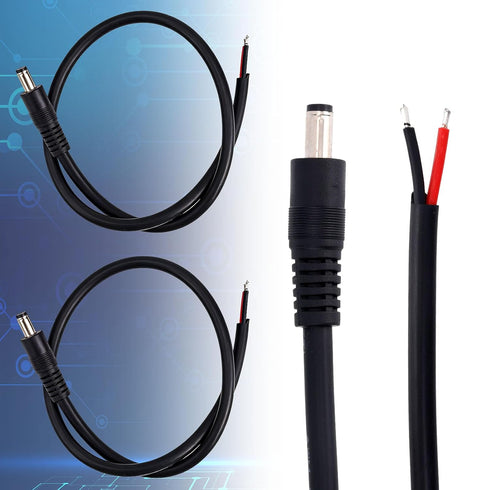 BTFO 4pcs DC5521 16AWG 36V 5.5 2.1mm (50cm/1.64ft Power Pigtails Cables, x DC Male Plug to Bare Wire Open End Cables