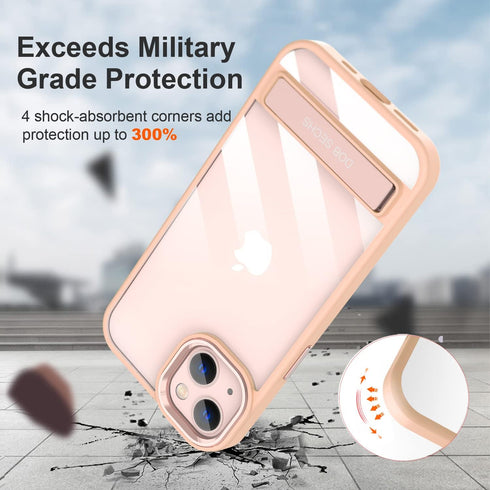 DOB SECHS Metal Kickstand Clear Case for iPhone 13 Pro, Aluminum Alloy Button, Anti-Yellowing Design
