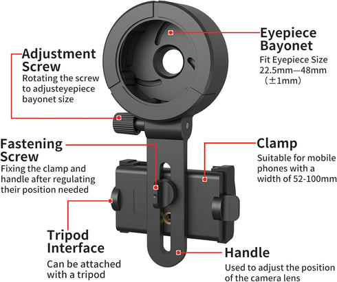 Eyeskey Universal Phone Adapter - Capture Stunning Moments with Your Smartphone through Binoculars, Monoculars, Scopes, Telescopes, and Microscopes - Fits Most Smartphones