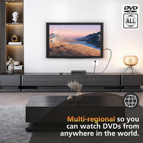 Wxjwyt 1080p Region Free DVD Player with HDMI Upscaling, Compact Multi-Format CD/DVD/USB Player for Smart TV, Plays All