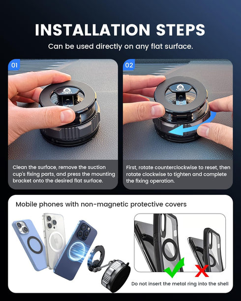JunDa Holder,360 Suction Cup Magnetic Phone Adjustable Foldable Retractable Suction Cup Car Mount,Compatible