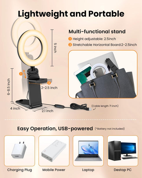 Evershop Phone/Webcam/Monitor,5" Ring Light for Laptop Desk Clip On,Small Computer Video Conference Lighting with Stand