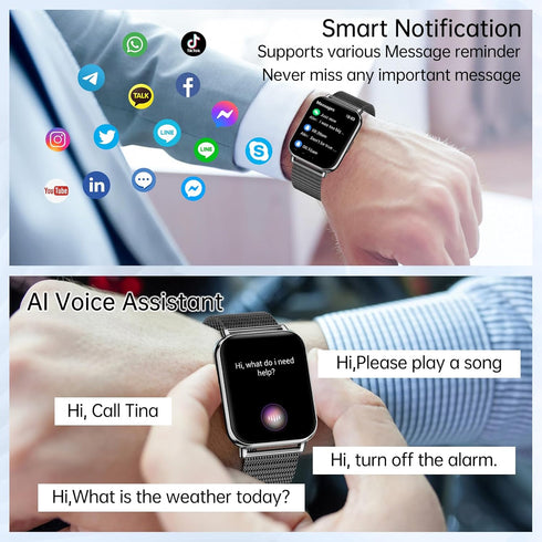 Smart Watch for Men Women, 1.85" IP68 Waterproof Smartwatch, Fitness Tracker with Heart Rate/Sleep Monitor, Black