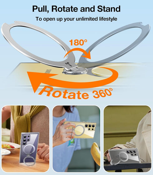 TORRAS 360° Spin Magnetic Kickstand for Samsung Galaxy S24 Ultra Case - Compatible with MagSafe, Transparent Slim