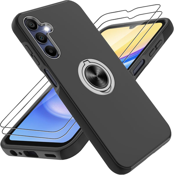 for Samsung Galaxy A15 5G Case with Screen Protector×2, 360° Magnetic Ring Holder Kickstand Phone Case for Samsung A15