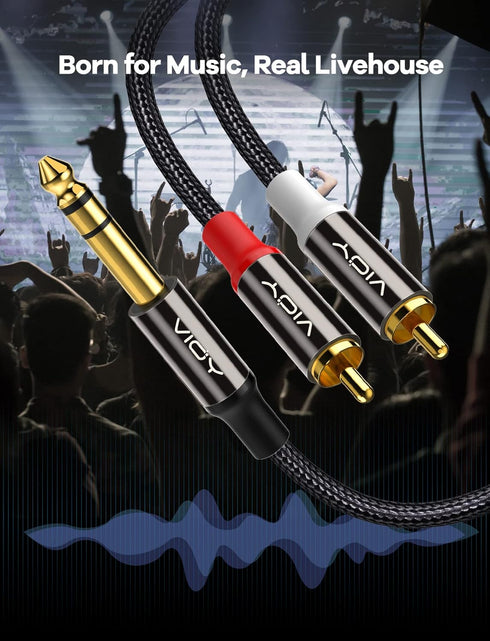 VIOY 5 FT 1/4 to Dual RCA Audio Cable - Gold Plated Copper Shell Heavy Duty 6.35mm TRS Jack to 2 RCA Phono