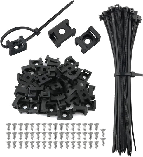 Saddle Type Mounts Base with 4.7inch Cable Ties, 50 Sets Black Cable Zip Ties and Wire Clips for Organization