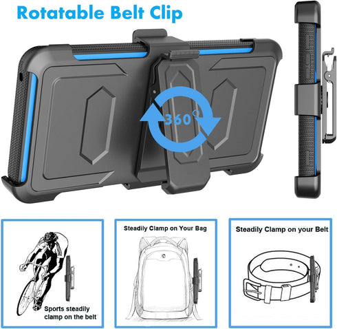 Njjex for Moto G Stylus 2023 5G Case, Shockproof Heavy Duty Holster with Built-in Screen Protector, Blue